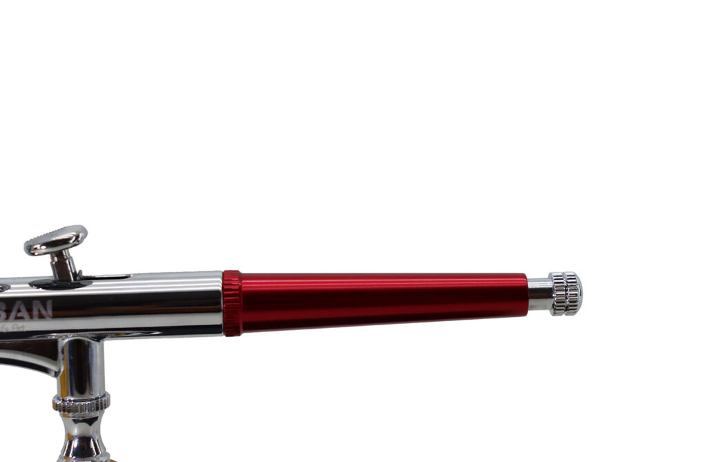 KIT AEROGRAFO DE GRAVIDADE DUPLA AÇÃO BICO 0.2mm / 0.3mm/ 0.5mm // 7ml- (10PÇS) – Acabamento vermelho