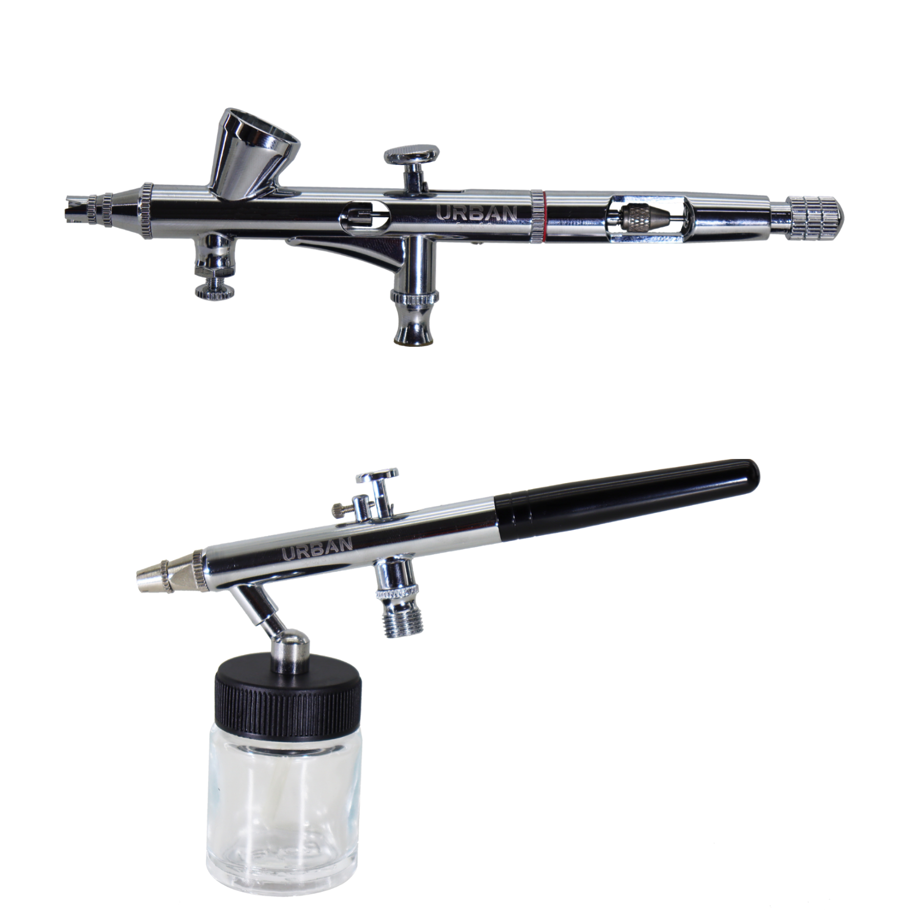 KIT AEROGRAFO DE GRAVIDADE DUPLA AÇÃO BICO 0.2MM/0.3MM/ 2ML  + AEROGRAFO  DE SUCÇÃO DUPLA AÇÃO 0.35MM/0.5MM /22ML – COM 15PÇS