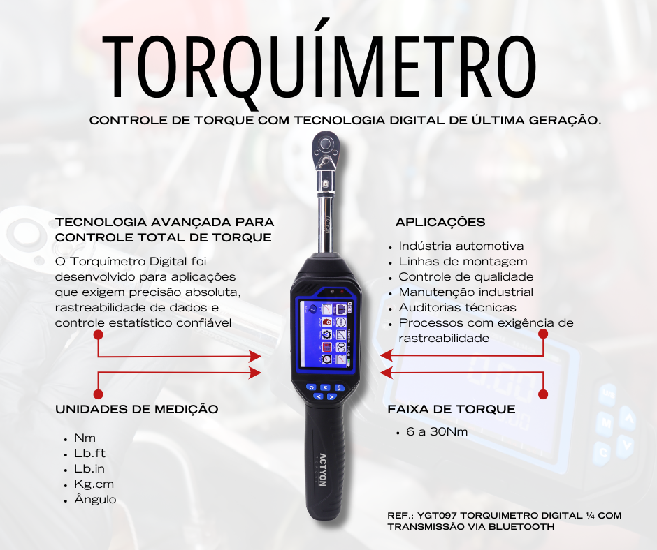 Torquimetro Digital 1/4” 6 A 30Nm Torque Residual E Gráficos Com Comunicação