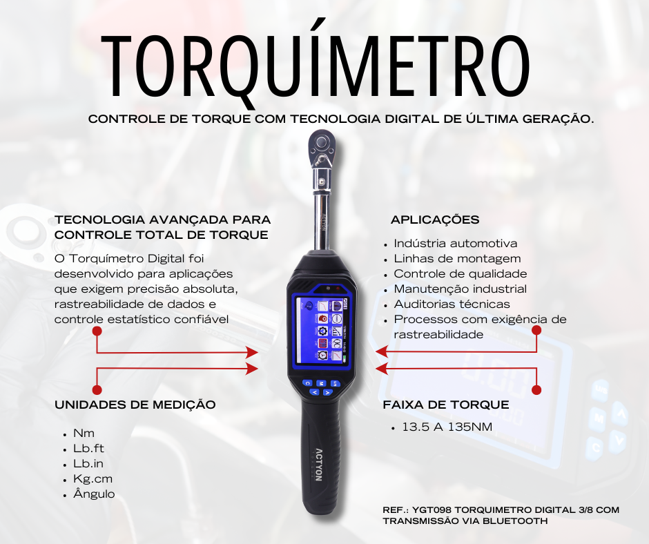 Torquimetro Digital 3/8” 13.5 A 135Nm Torque Residual E Gráficos Com Comunicação