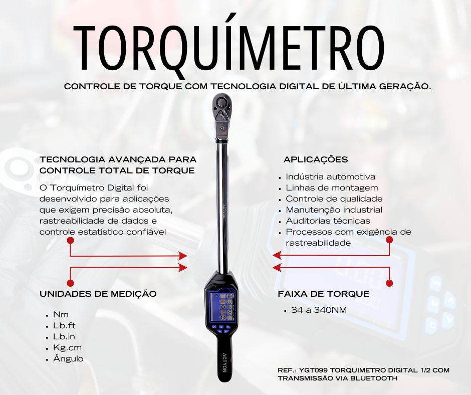 Torquimetro Digital 1/2” 34 A 340Nm Torque Residual E Gráficos Com Comunicação