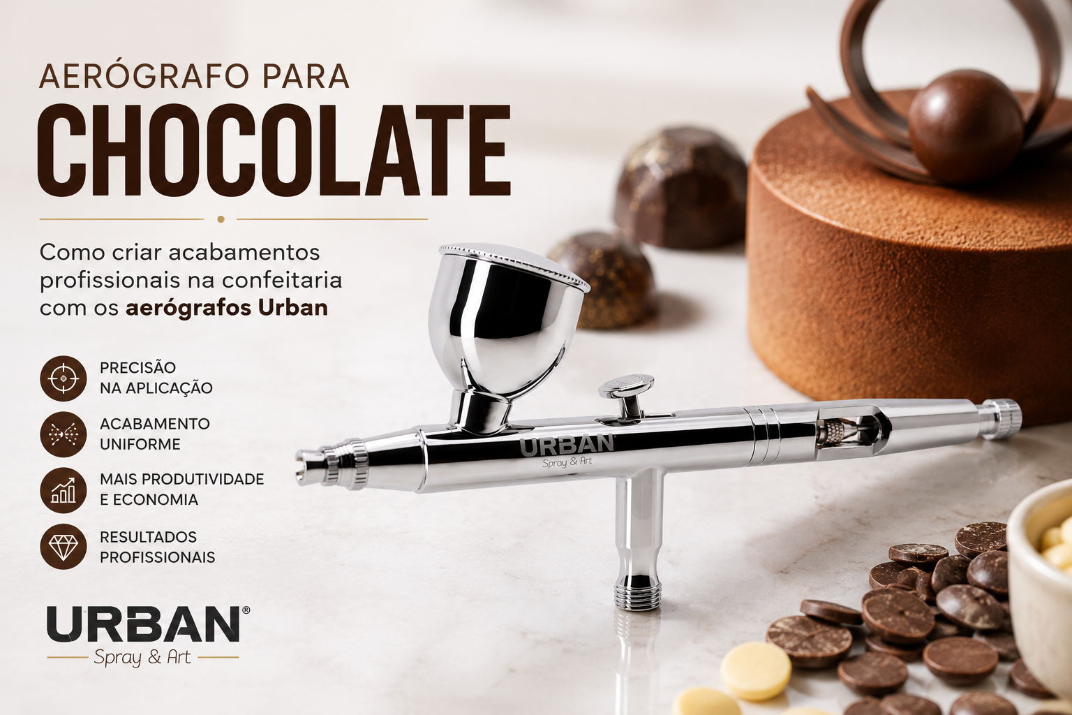 Aerógrafo para Chocolate: Como Criar Acabamentos Profissionais na Confeitaria com os Aerógrafos Urban Aerógrafo para Chocolate: Como Criar Acabamentos Profissionais na Confeitaria com os Aerógrafos Urban
